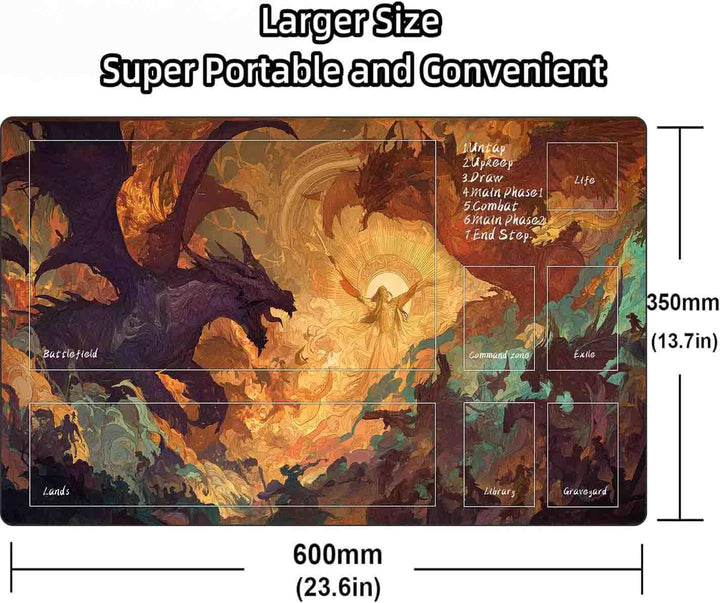 MTG Playmat 24x14 Inches Non-Slip Dragon Design Stitched Edges Smooth Surface Rubber Base TCG Game M