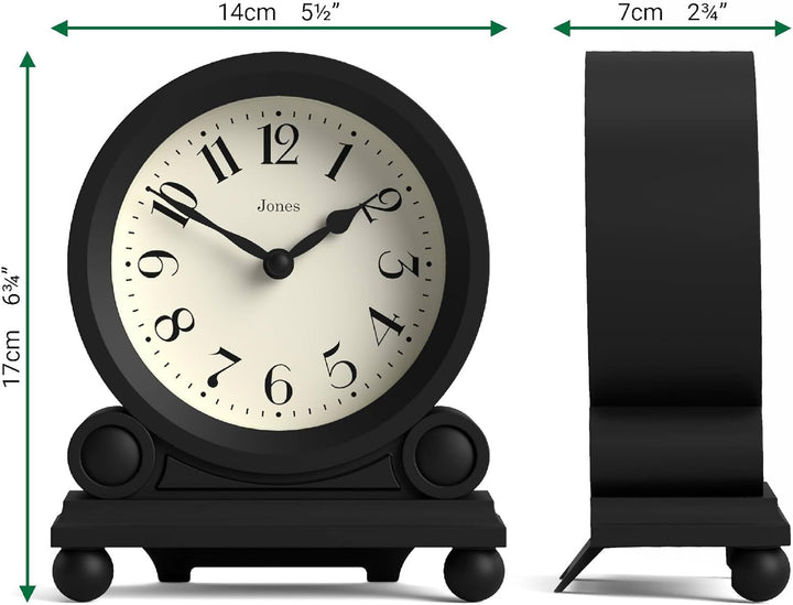 JONES CLOCKS® Maida Vale kaminuhr | Kleine traditionelle schreibtischuhr | Schwarz | Hübsch und char