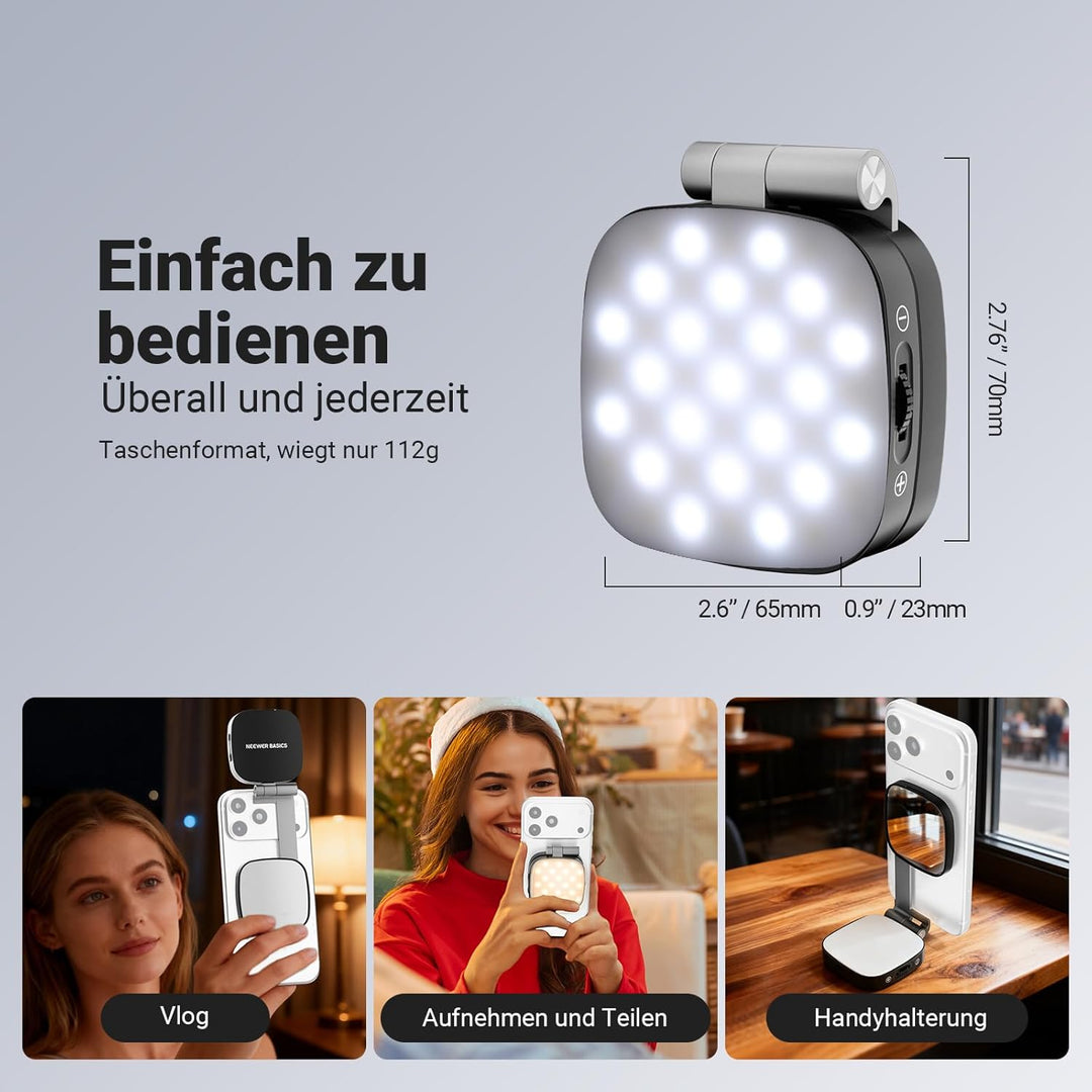 NEEWER Basics Magnetisches Selfie Licht Handy kompatibel mit MagSafe iPhone, 2W CRI95+ zweifarbiges