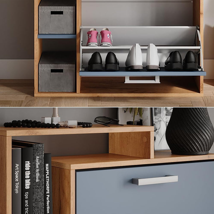 Vicco Garderobe Orlando, Goldkraft Eiche/Blau, 80 x 128.3 cm mit 3 Fächern, Goldkraft Eiche/Blau