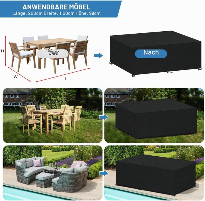 VANSHEIM Abdeckung Gartenmöbel Wasserdicht Abdeckplane Gartenmöbel Abdeckung Anti-UV Schutzhülle Gar