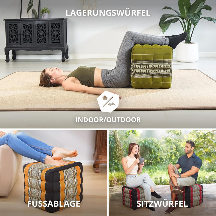 livasia Würfelkissen quadratisch, Sitzhocker mit organischem Kapok, Sitzpouf, Lagerungswürfel vierec