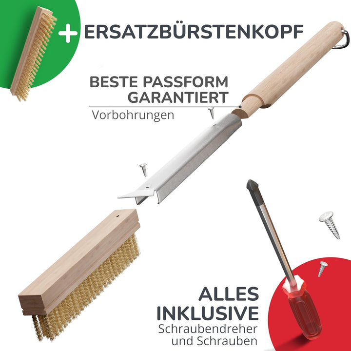 Pizzaofenbürste 66 cm mit Schaber & Ersatzkopf – Reinigungsbürste mit Edelstahlborsten für Pizzaofen