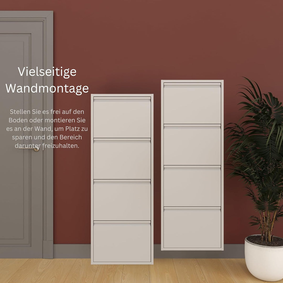 furni24 Schuhschrank Schmal – Platzsparender Metall-Schrank mit Magnetklappen, Platz für 8-12 Paar S