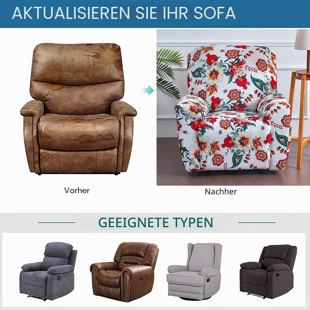 Meigeh Liegebezüge Stretch Sesselschoner Relaxsessel Sesselbezüge 4 Stück Liegeschutz Sesselbezug Hu