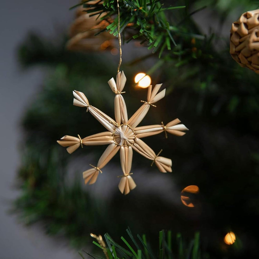 HEITMANN DECO Strohschmuck Set 32-teilig – Traditioneller Christbaumschmuck aus Naturstroh – Sterne,