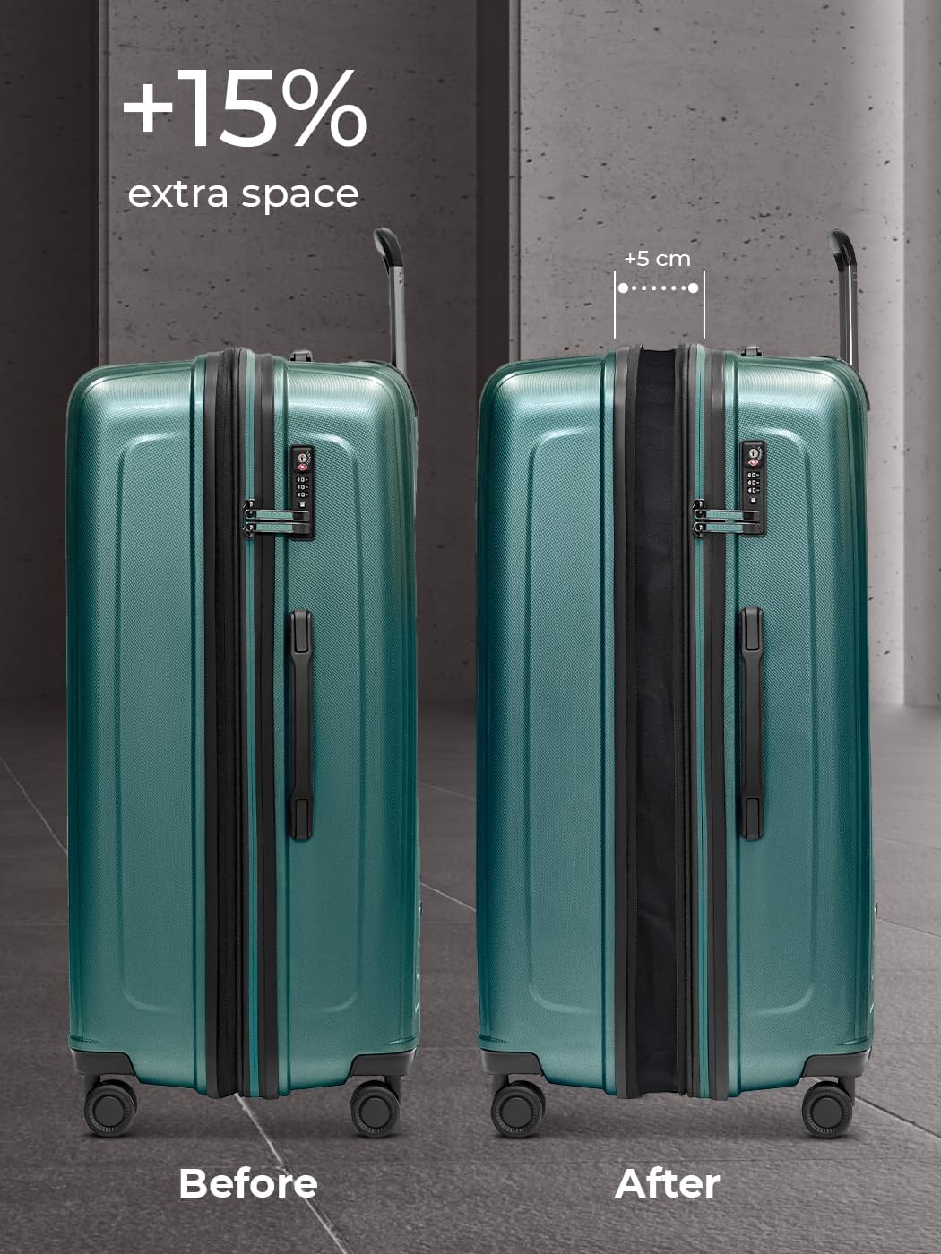 REDOLZ Hartschalen Koffer-Set-3-teilig | S 55 cm Laptopfach + M 66 cm + L 77 cm | Dehnfalte erweiter
