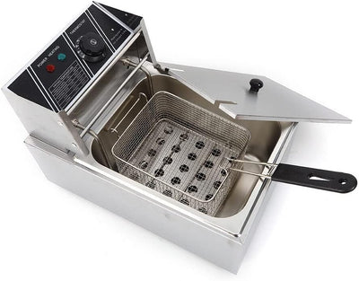 Edelstahl Fritteuse 6L, Öl-Fritteuse 2500W 60℃ - 200℃ mit herausnehmbarer Fettbehälter Thermostat fü