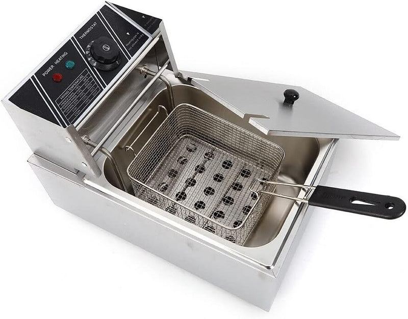 Edelstahl Fritteuse 6L, Öl-Fritteuse 2500W 60℃ - 200℃ mit herausnehmbarer Fettbehälter Thermostat fü