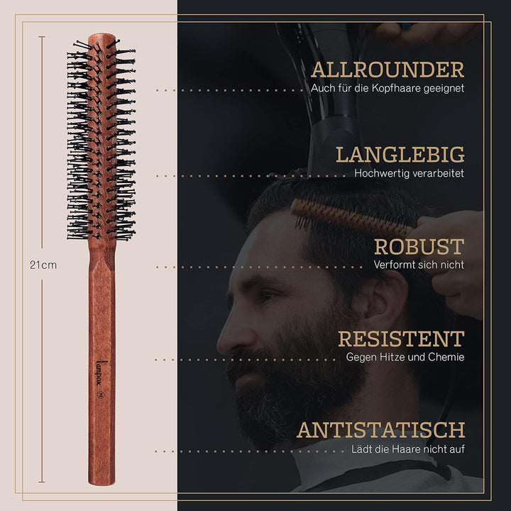 lampox Männer Bart-Rundbürste, Bartstyling, Bartbürste, Föhnbürste, Haarbürste für kurze Haare (S),
