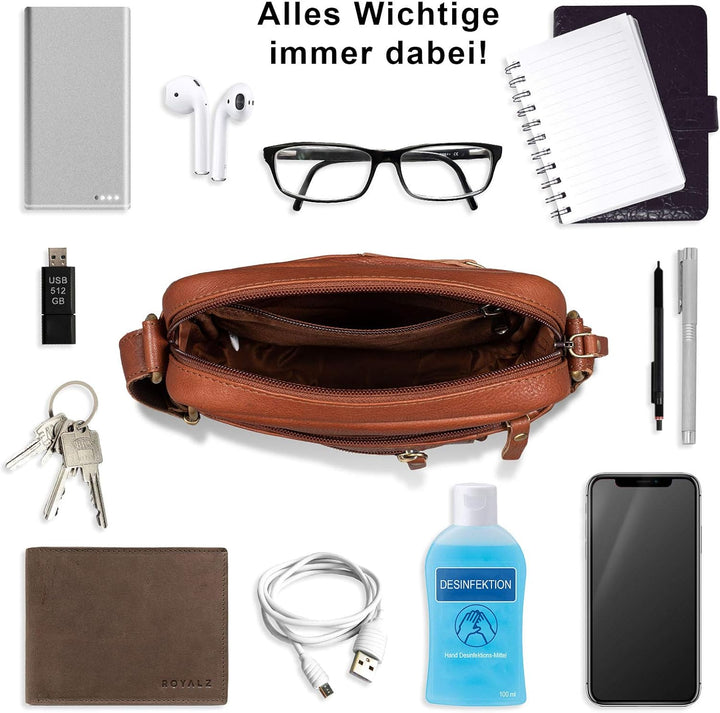 ROYALZ 'Dallas' Kleine Umhängetasche Herren Leder Vintage Look Echtleder Männer Ledertasche Mini Sch