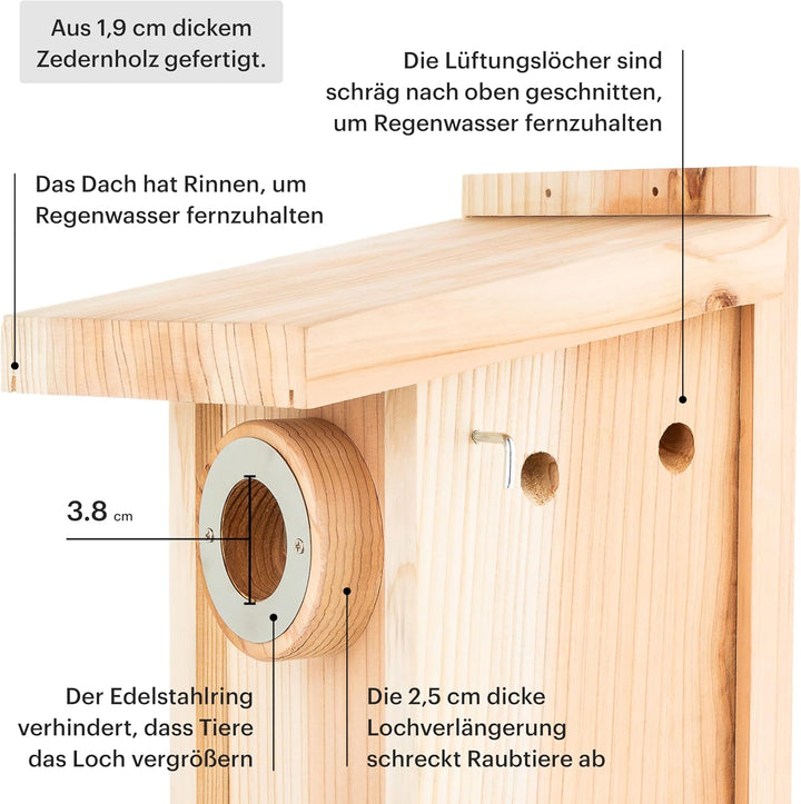WHITEHORSE Premium-Vogelhaus und Nistkasten – wetterfestes Design – EIN Nistkasten aus Zedernholz –