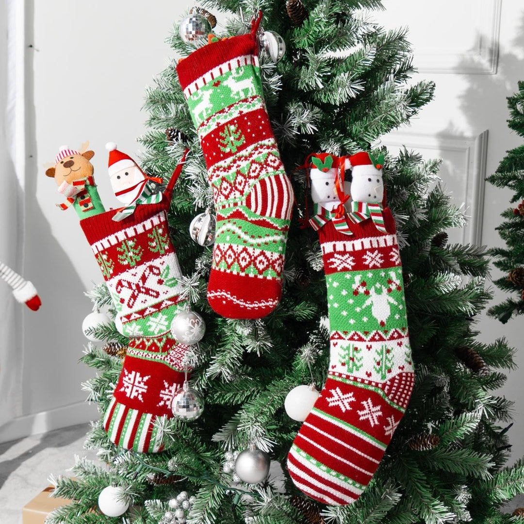 JOYIN 3 Pack 45.7cm Gestrickte, grosse rustikale Zopfmuster Nikolausstrumpf-Nikolausstiefel für für