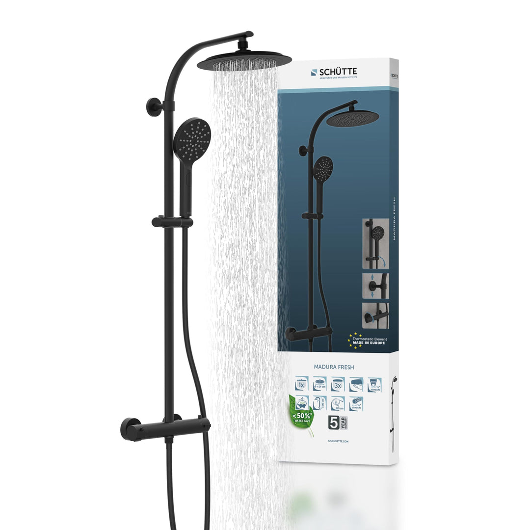 SCHÜTTE MADURA Duschsystem mit Thermostat, Duschset Regendusche inkl. Kopfbrause, Handbrause, mit Du