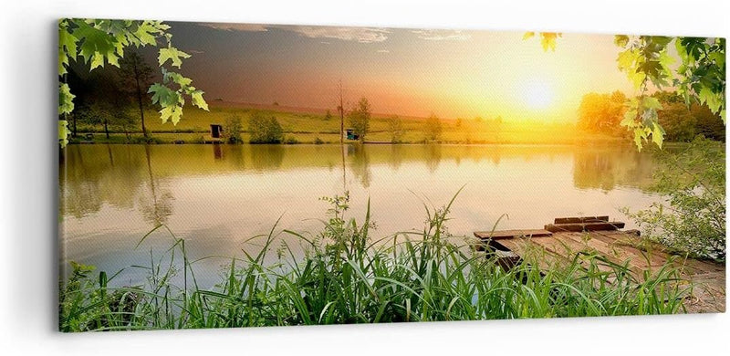 Wandbilder Dekoration Wohnzimmer Brücke See Panorama Bilder auf Leinwand 120x50cm Leinwandbild mit R