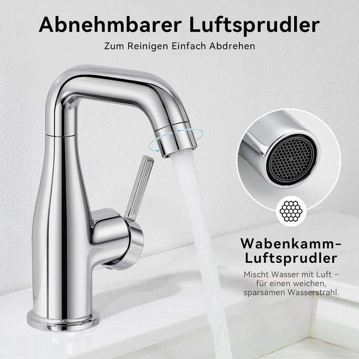 CECIPA Waschtischarmatur mit Kaltstartfunktion für Aufsatzwaschbecken Chrom, Chrom
