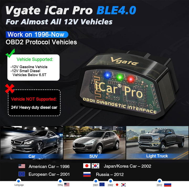 Vgate iCar Pro Bluetooth 4.0 OBD2 Codeleser OBDII Fehlerdiagnosegerät Kompatibel Auto Adapter Motork