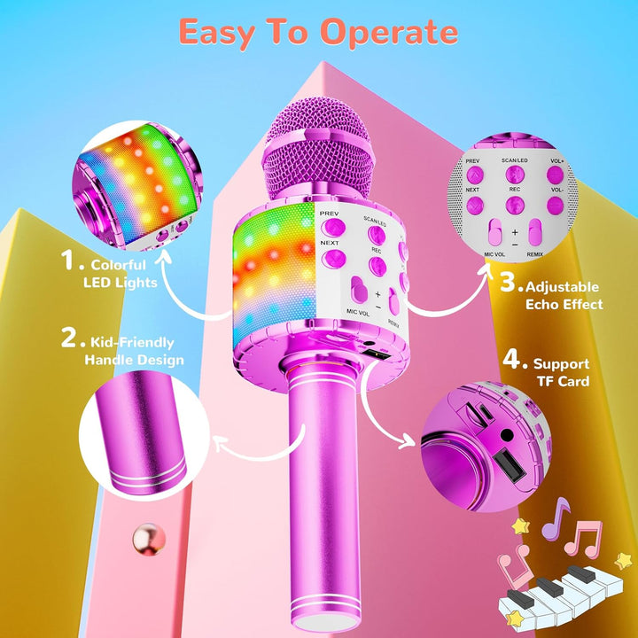 Magic Sing LED Karaoke Mikrofon Kinder, Drahtloses Bluetooth Spielzeug ab 3-12 Jahre Geschenk Mädche