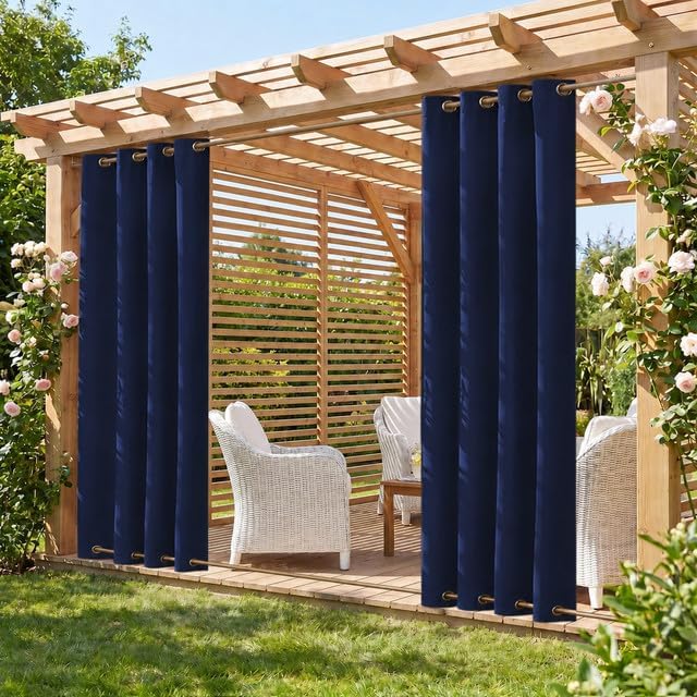 Rosnek Outdoor Vorhang Wetterfest Winddicht mit Obere und Untere Ösen,2 Stück Outdoorvorhänge 243x13
