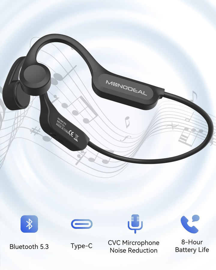 MONODEAL Knochenschall Kopfhörer Bluetooth 5.3 Open-Ear Kopfhörer, Typ-C Ladeanschluss, IPX6 wasserd