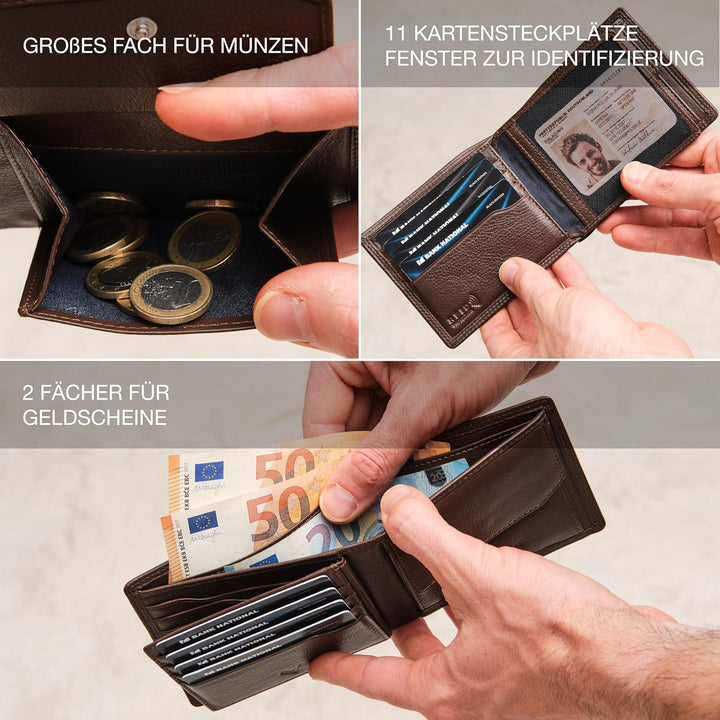 Lavalen Geldbörse Herren Leder mit RFID Schultz - Portmonee Herren mit Münzfach - Wallets for Men -