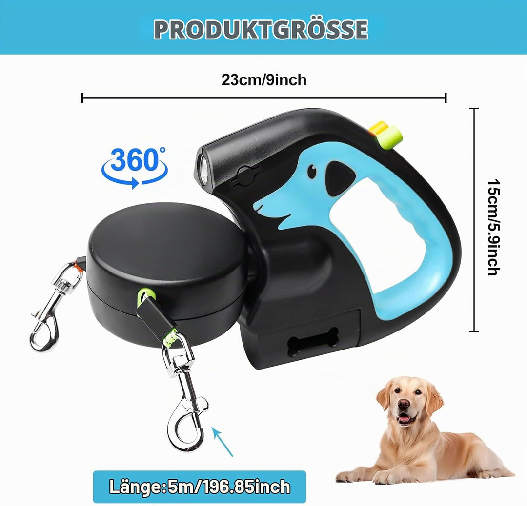 Doppelte Einziehbare Hundeleine, Rollleine Mit Led Licht, Ausziehbare Doppel Hundeleine Für 2 Hunde,
