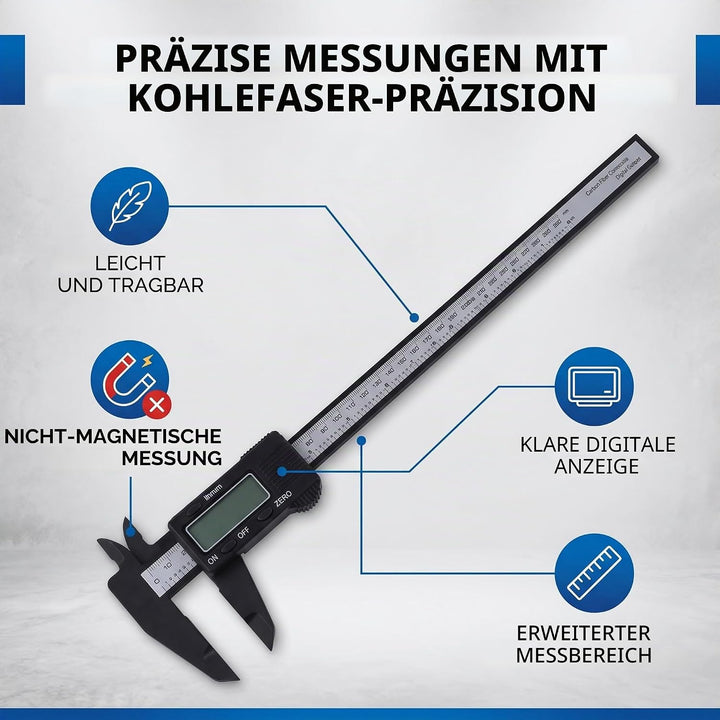 Digitaler Messschieber, Hochfestes Kohlefasermaterial, Leicht, Tragbar, 150 Mm 300 Mm (300 mm langer