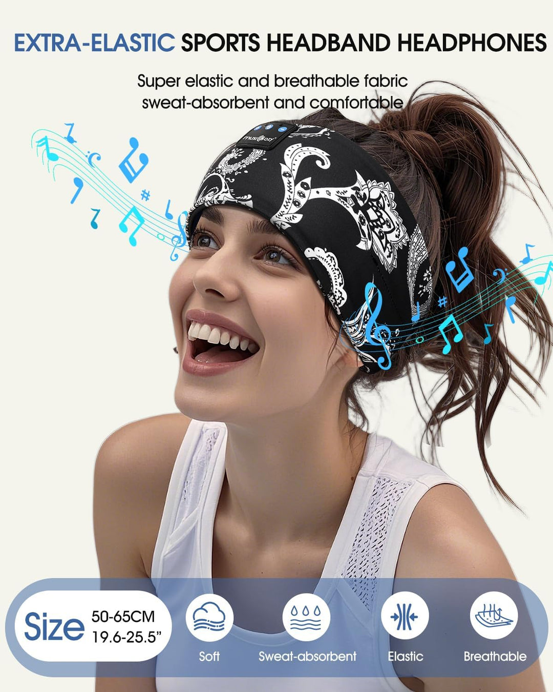 MUSICOZY Schlafkopfhörer Bluetooth 5.4, Bequem &amp; Ultraleicht Stirnband kopfhörer zum Schlafen mit Hi