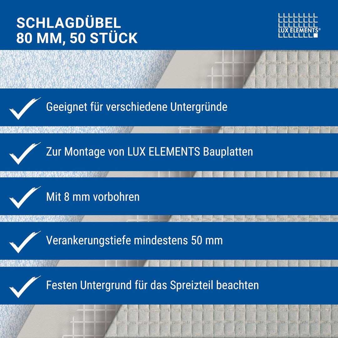 LUX ELEMENTS Schlagdübel FIX-FID 80 LFIXZ2101, Silber, 50 Stück 50 Stück Schlagdübel 8 cm, 50 Stück
