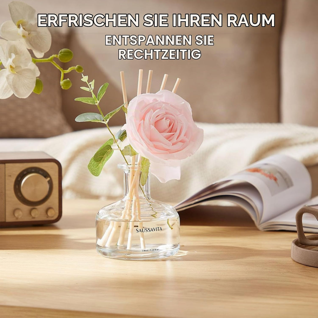 Blume Raumduft Diffuser 120 Tage Rose Duft für Badezimmer Deko, Natürlich und Langanhaltend Aroma Di