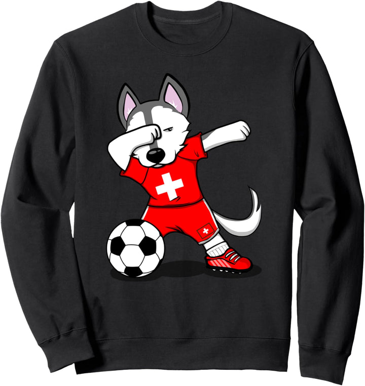 Dabbing Husky Schweiz Fussball Fan-Trikot Schweizer Fussball Sweatshirt