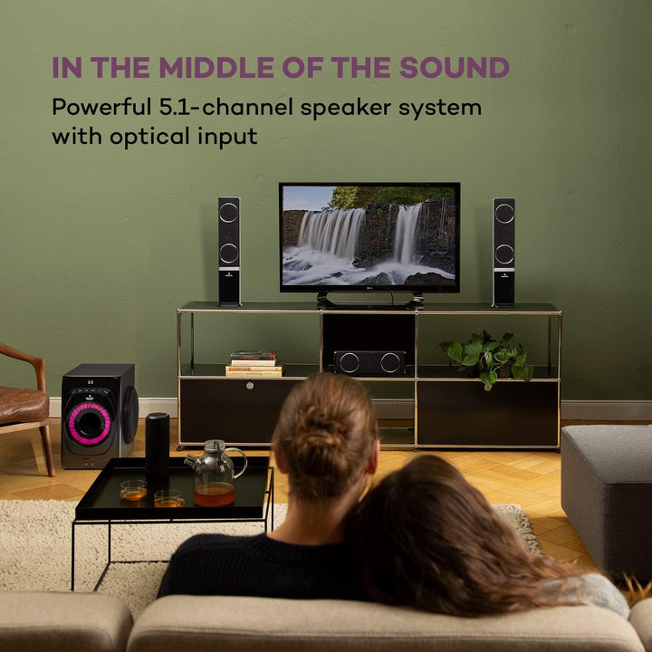auna Areal 825 5.1 Soundsystem - 5.1 Heimkinosystem mit 200 Watt Leistung RMS, 8" Heimkino Subwoofer