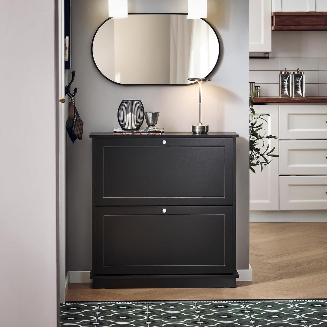 SoBuy Schuhschrank Schmal Schuhkipper Schmal mit 2 Klappen - für bis zu 10 Paar Schuhe, stabil und k