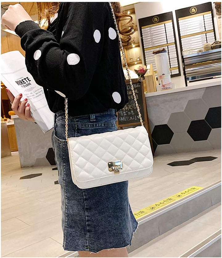 Damen Leder Schultertasche Mode Clutch Handtasche gesteppt Designer Crossbody Tasche mit Kettenrieme