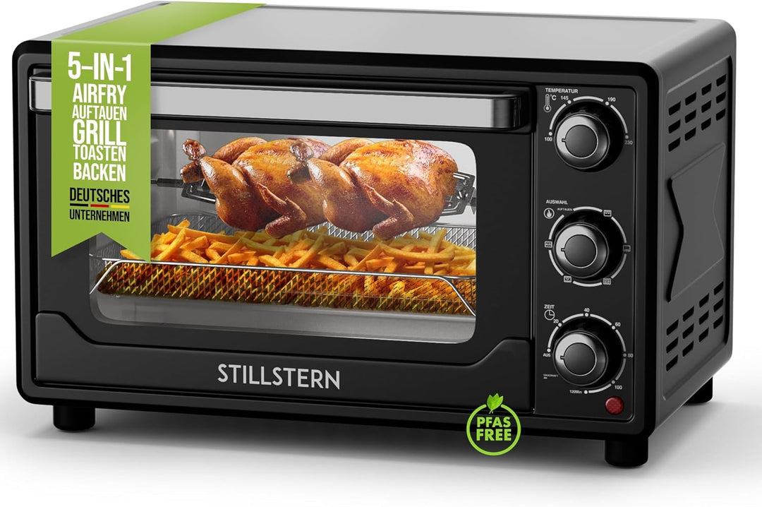 Stillstern Minibackofen mit Umluft (25L, DE Version, inkl. Frittierkorb) Auftauen, 2 Std. Timer, Ofe