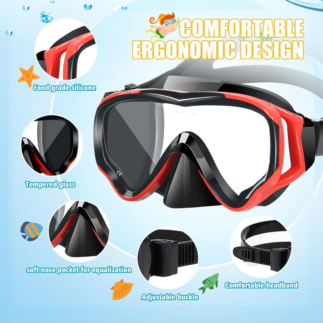 Schnorchelset Kinder, HIKOTEY Trocken Schnorchelset Kinder Anti-Fog Panorama, Anti-Leck Tauchmaske D