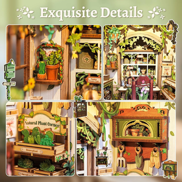 CUTEBEE Book Nook Kit - DIY Holz Miniature House Garten, Miniatur Haus Selber Bauen Bücherregal Deko