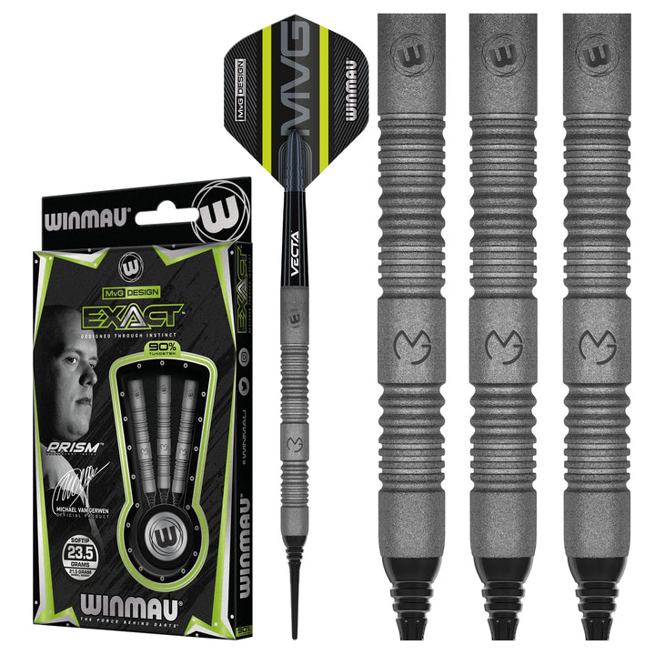 WINMAU MvG Exact 21.5 Gramm Profi Wolfram Softip Dartpfeile Set mit Flights und Schäfte