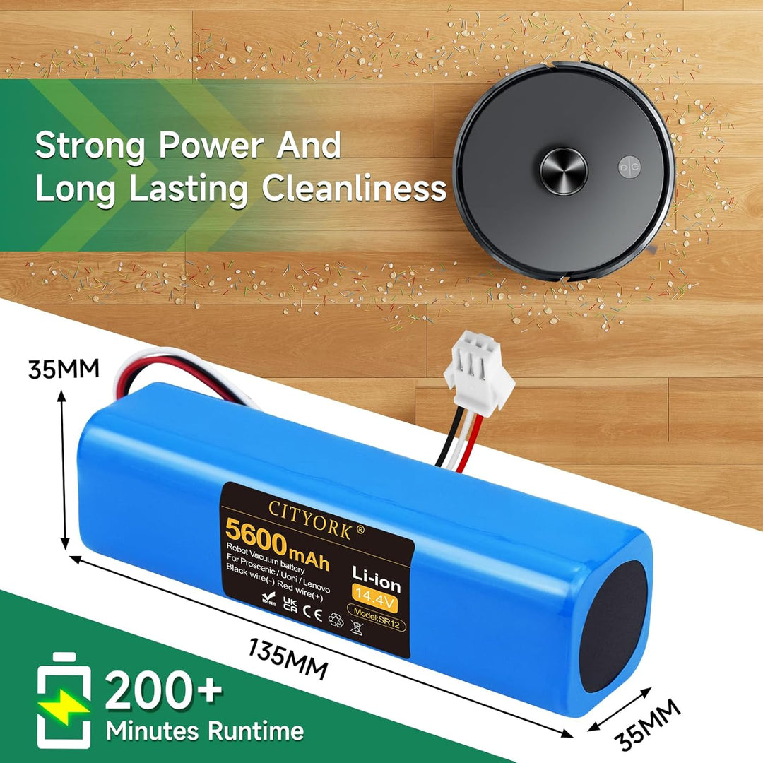 CITYORK 14,4 V 5600 mAh Li-Ion Akku für Proscenic M7 M8 Pro/Uoni V980 Plus/Lydsto R1 / Roidmi Eve Pl