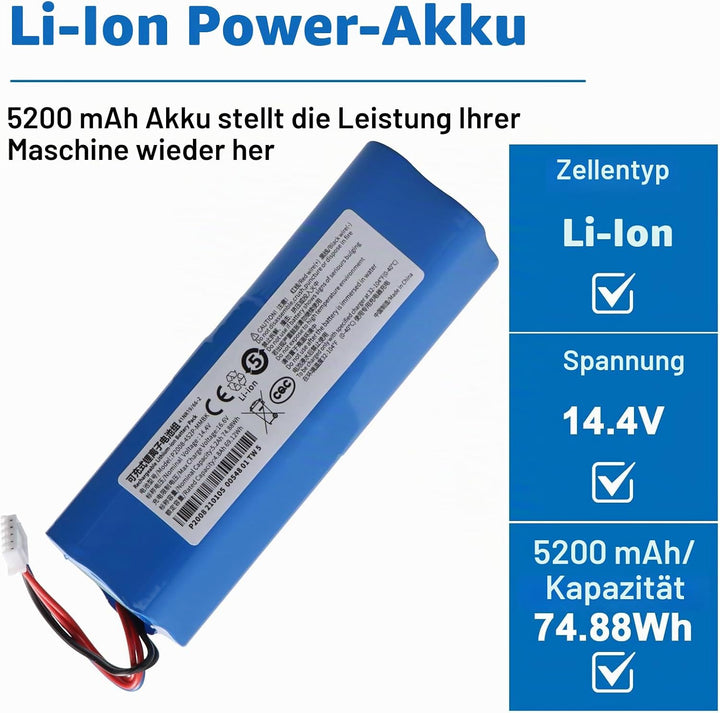 5200mAh S10-LI-144-5200 Ersatzakku, Kompatibel mit Ecovacs Deebot T5 T8 T8+ T9 T9+, Ozmo 950 T10 T9