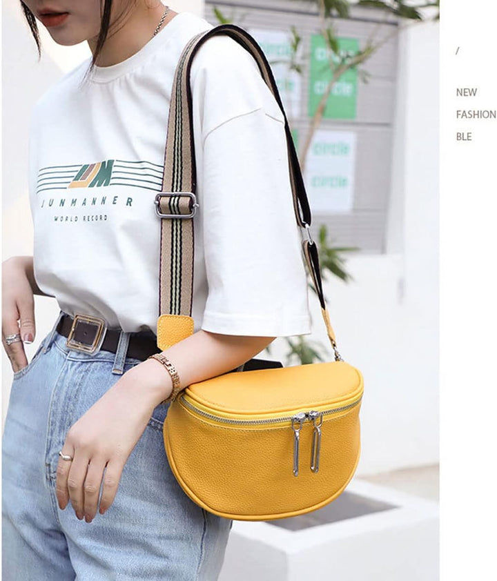 EINYNIUER Crossbody Bag Damen Leder Breiter Gurt Umhängetasche Bauchtasche Damen Leder Stylish,gelb