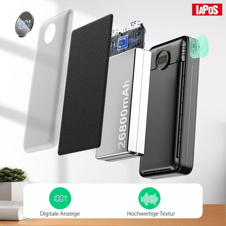 Power Bank, 26.800mAh Powerbank, Externe Handy-Akkus mit 22.5-W-Schnellladefunktion, USB-C-Eingang &amp;