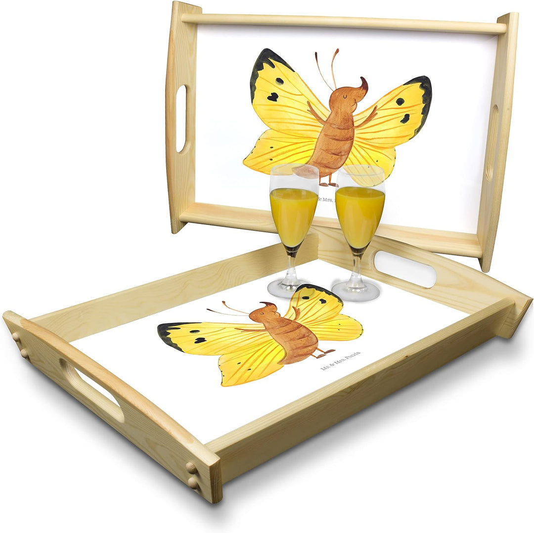 Mr. & Mrs. Panda Frühstückstablett Schmetterling Zitronenfalter - Geschenk, Gute Laune, Motivierend,