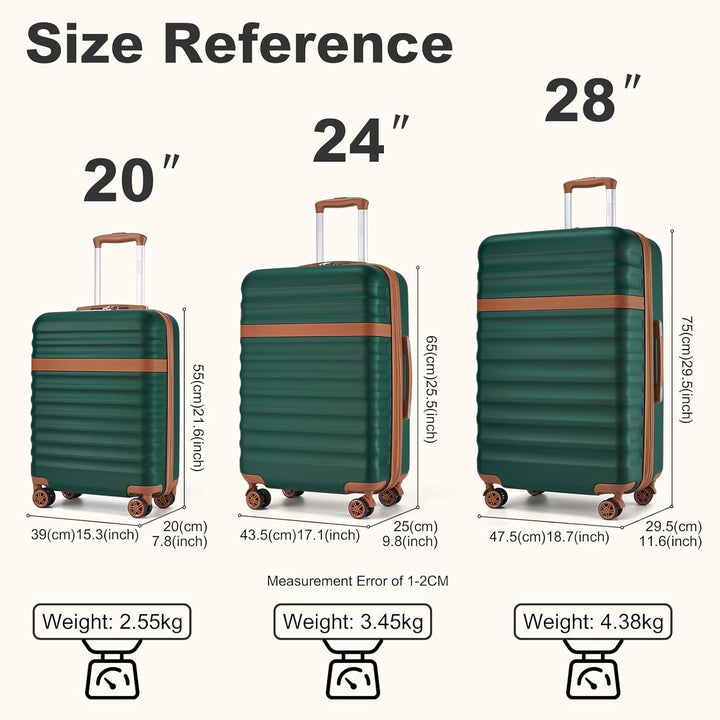 KONO Kofferset 3-teilig Trolley Reisekoffer leicht aus ABS+PC mit 4 Rollen Hartschalenkoffer TSA Sch
