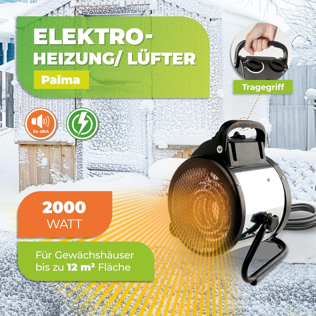 BioGreen Elektro-Gewächshausheizung Palma mit manuellem Thermostat | IPX4 spritzwassergeschützt, ene