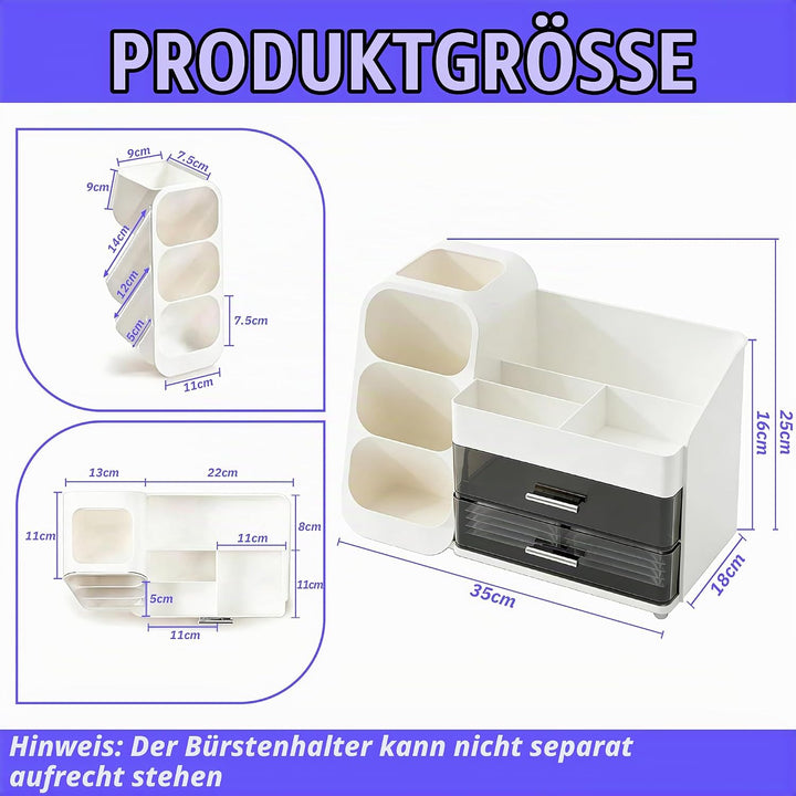 Grosser Makeup Kosmetik Organizer mit Schubladen – 3-in-1 Aufbewahrungsbox für Pinsel &amp; Kosmetik, st
