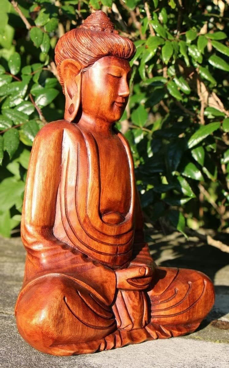 Wogeka - Super schöner 30 cm Thailand Buddha Meditation - Handarbeit aus Holz geschnitzt als besonde