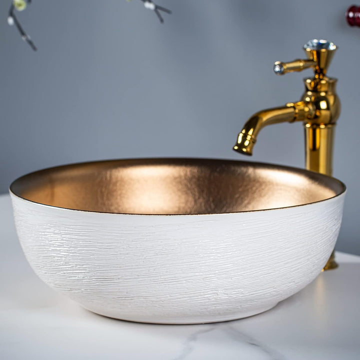 Keramik Arbeitsplatte Waschbecken für Bad Kunst jingdezhen einzigartige Handwerk weiss gold lavabo m