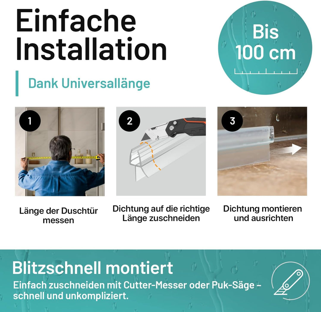 Vellure® Duschdichtung - NEU Premium Dichtung Dusche Glastür - Langlebige Duschtürdichtung unten, Gu