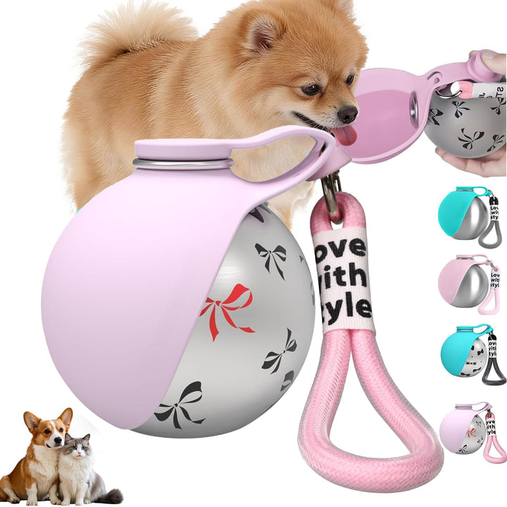 Trinkflasche Hunde für Unterwegs, Hundetrinkflasche für Unterwegs mit Silikonnapf, 285ML Edelstahl A